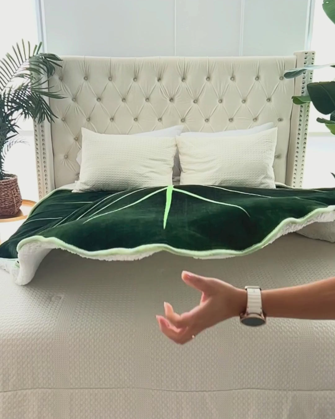 sunflower pillow being tossed on the bed