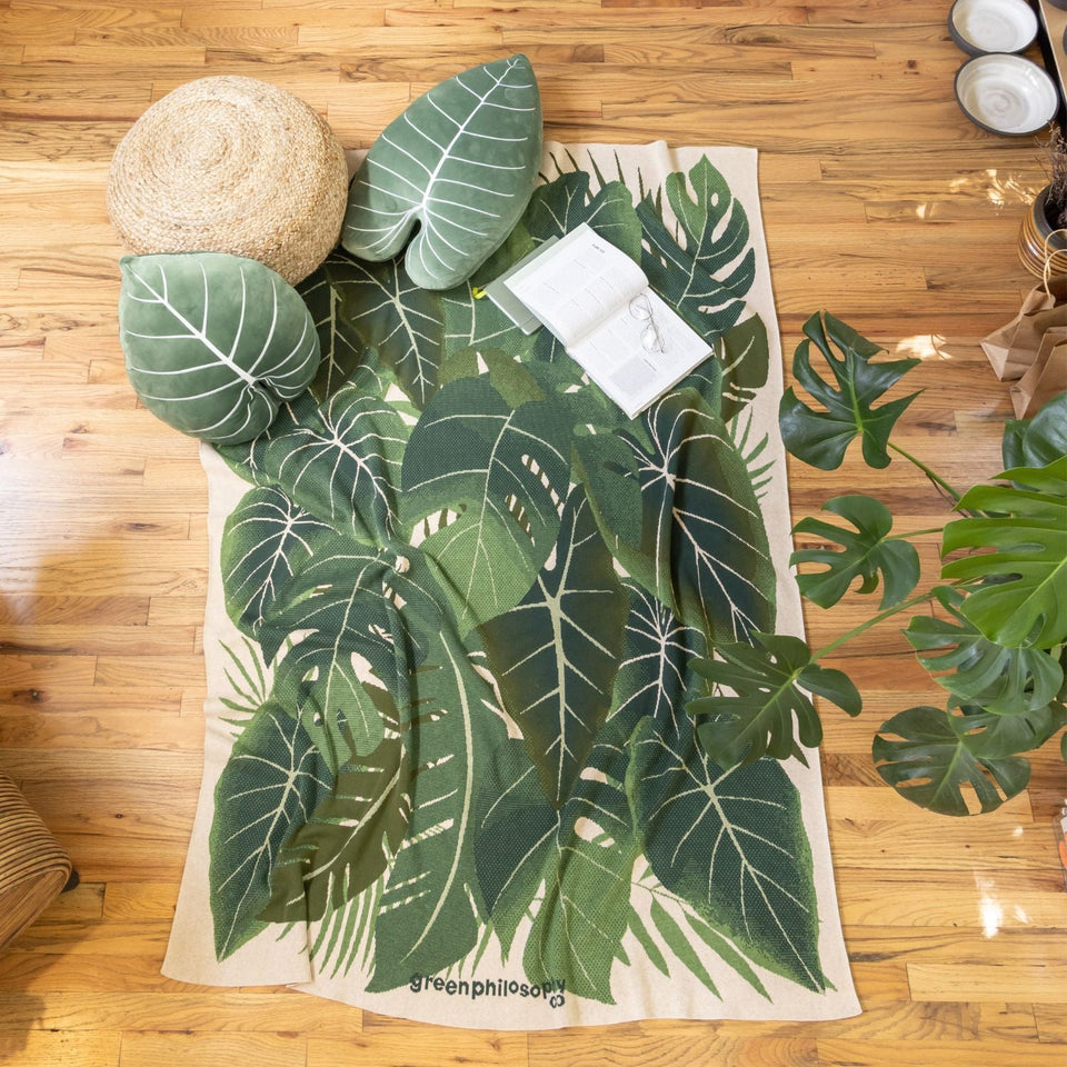Botanical Blanket & Philodendron Pillows Set - Green Philosophy Co.
