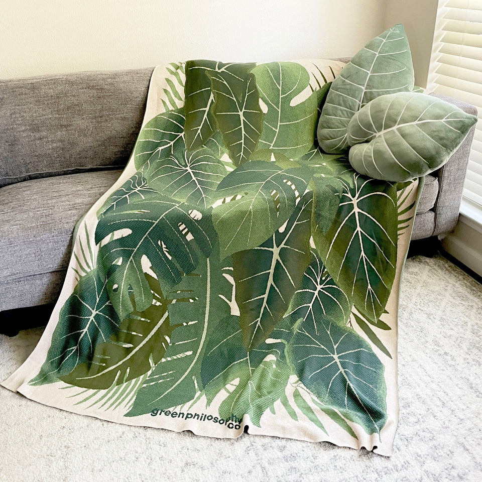 Botanical Blanket & Philodendron Pillows Set - Green Philosophy Co.