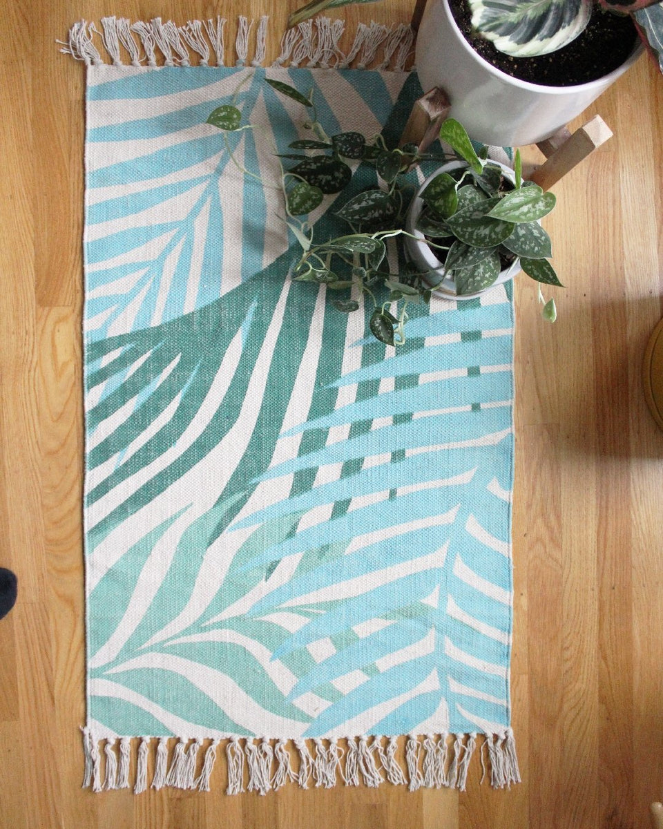 Breezy Palms - Handwoven Cotton Rug - 2'x3' - Green Philosophy Co.