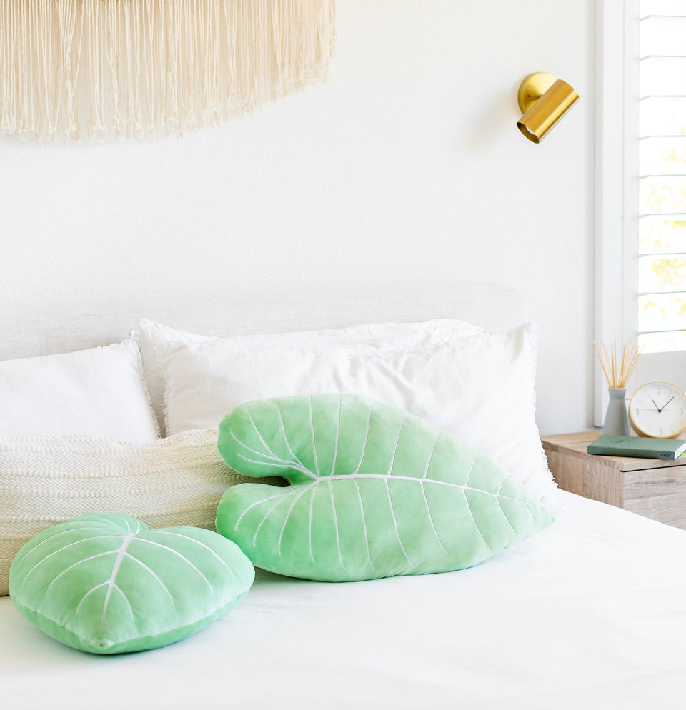 Philodendron Melanochrysum Plush Pillow - Serene Green - Green Philosophy Co.