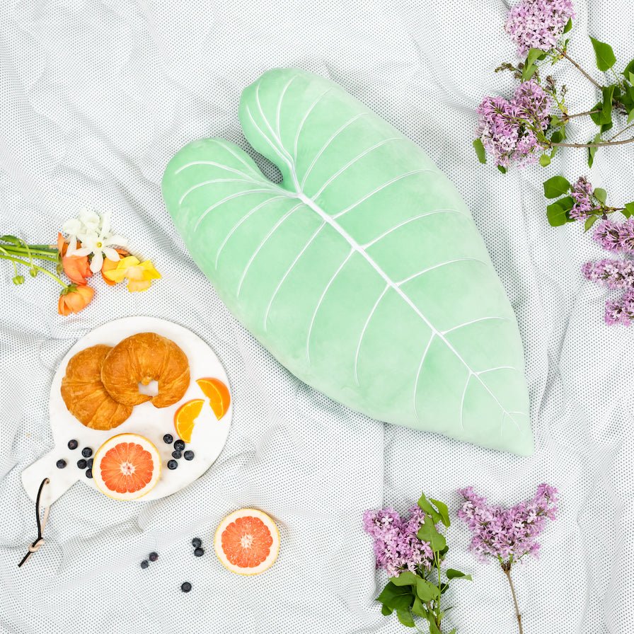 Philodendron Melanochrysum Plush Pillow - Serene Green - Green Philosophy Co.