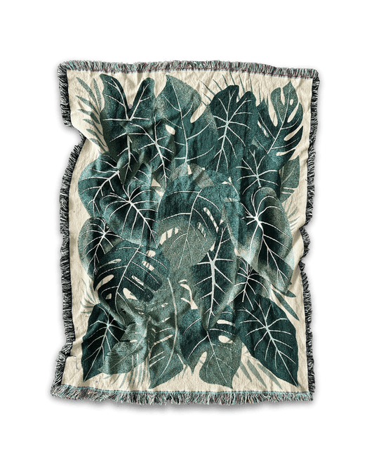 Botanical Collage Woven Cotton Blanket - Made In USA - Green Philosophy Co.