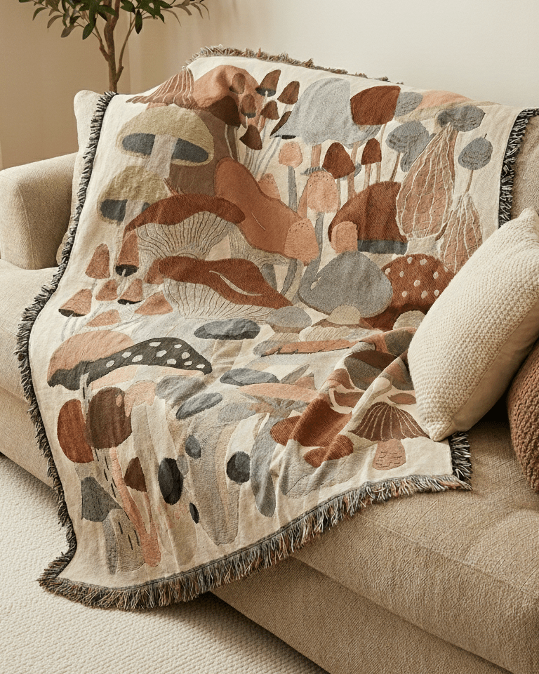 Mushroom Mix Woven Cotton Blanket - Made In USA - Green Philosophy Co.