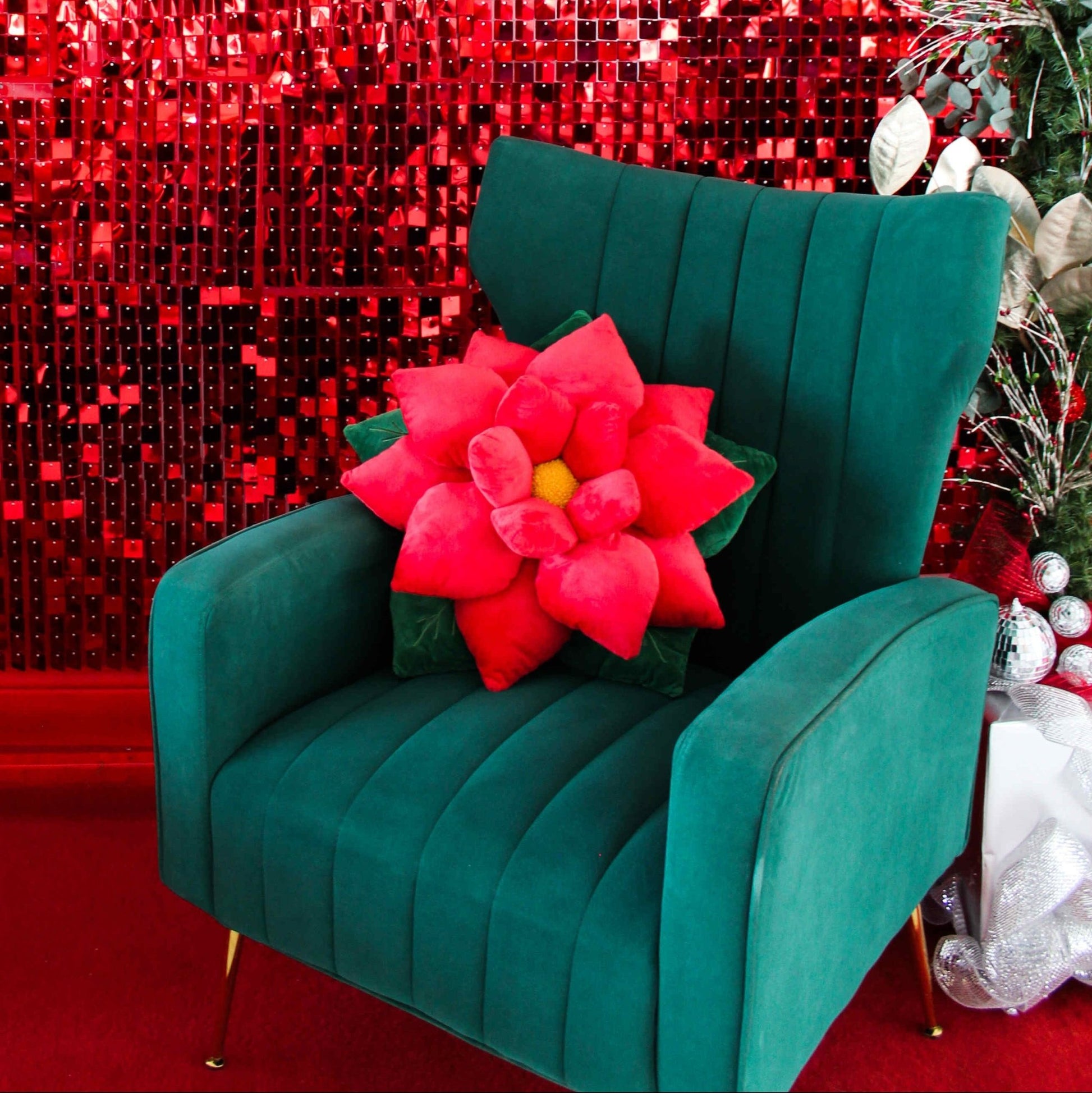 Poinsettia Pillow - Christmas Red - Green Philosophy Co.