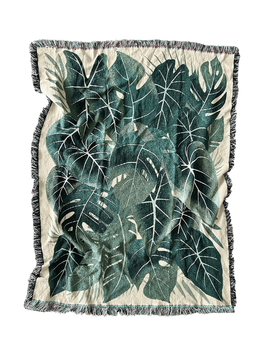 Woven Cotton Blanket - Botanical Collage - Green Philosophy Co.