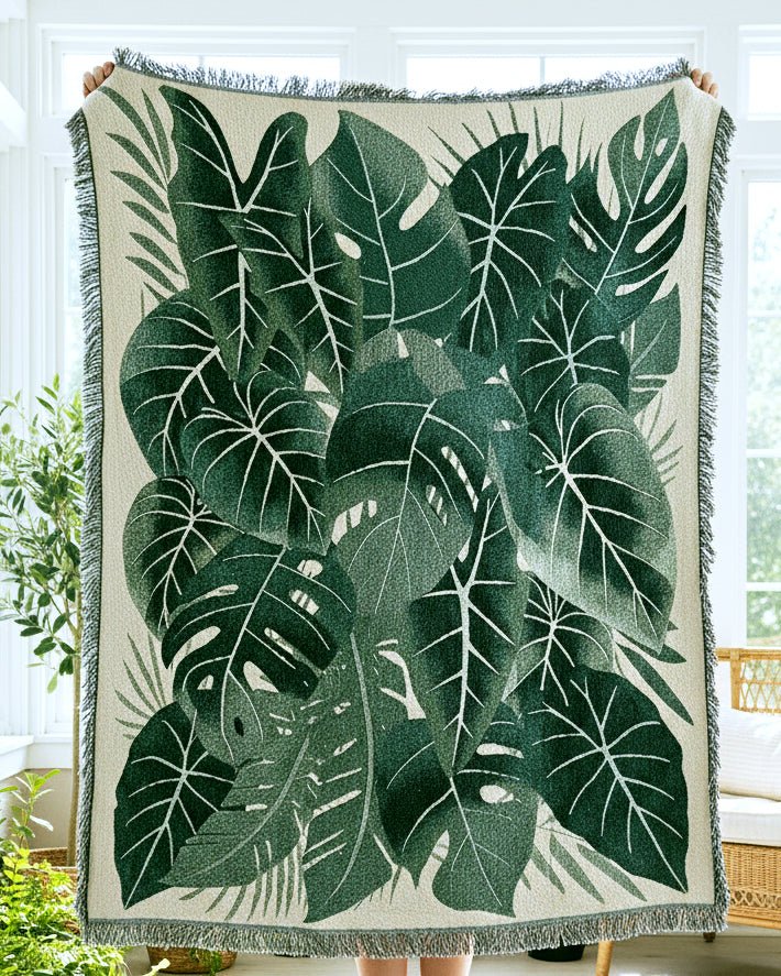 Woven Cotton Blanket - Botanical Collage - Green Philosophy Co.