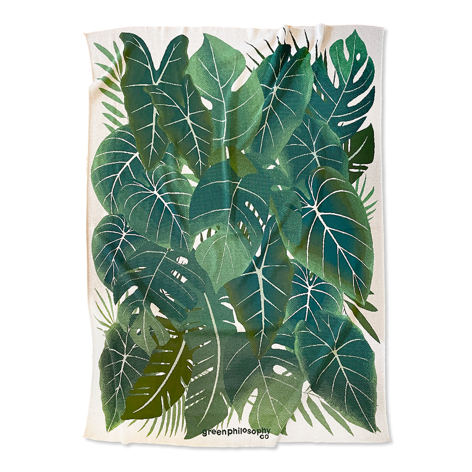 Cotton Blend Knit Blanket - Botanical Collage