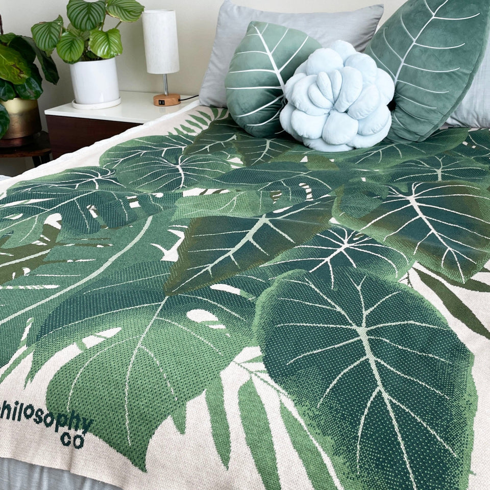 Botanical Blanket & Philodendron Pillows Set - Green Philosophy Co.
