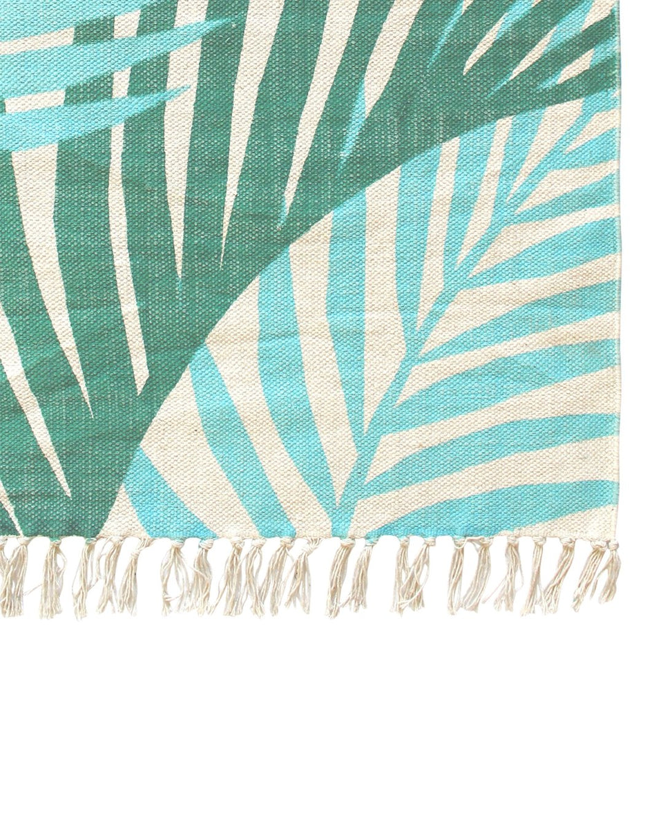Breezy Palms - Handwoven Cotton Rug - 2'x3' - Green Philosophy Co.