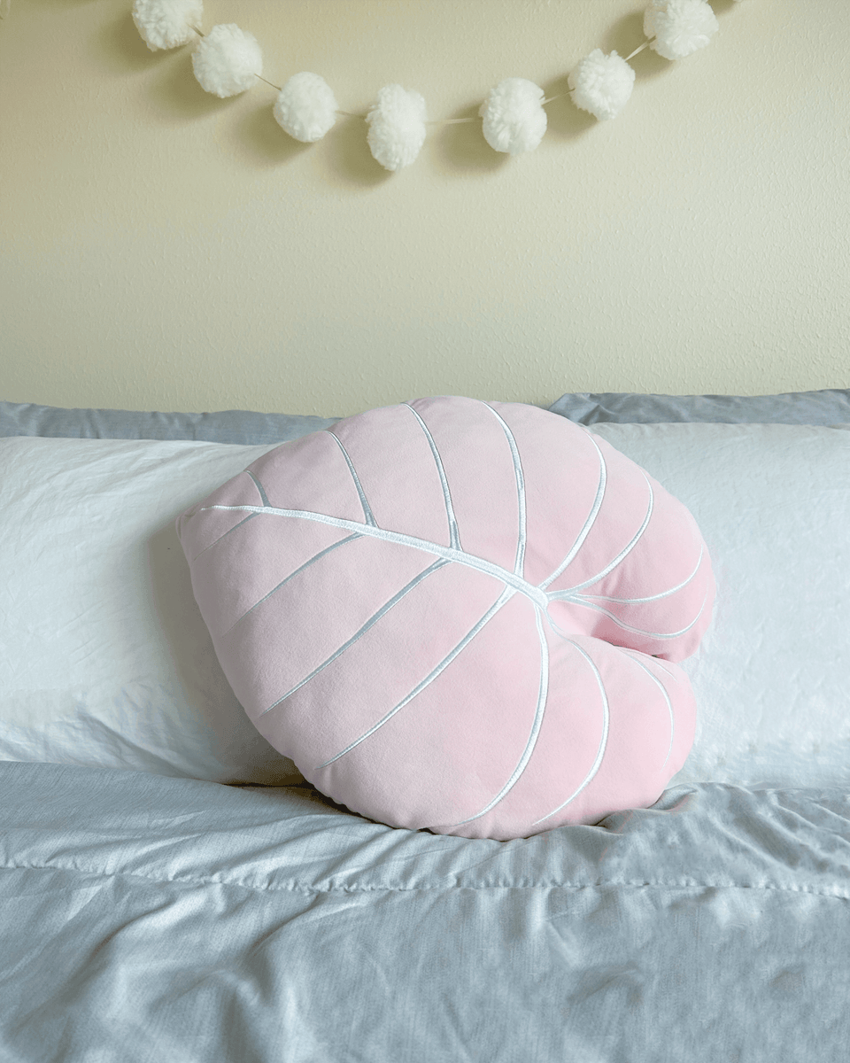 Philodendron Gloriosum Leaf Plush Pillow - Baby Pink - Green Philosophy Co.