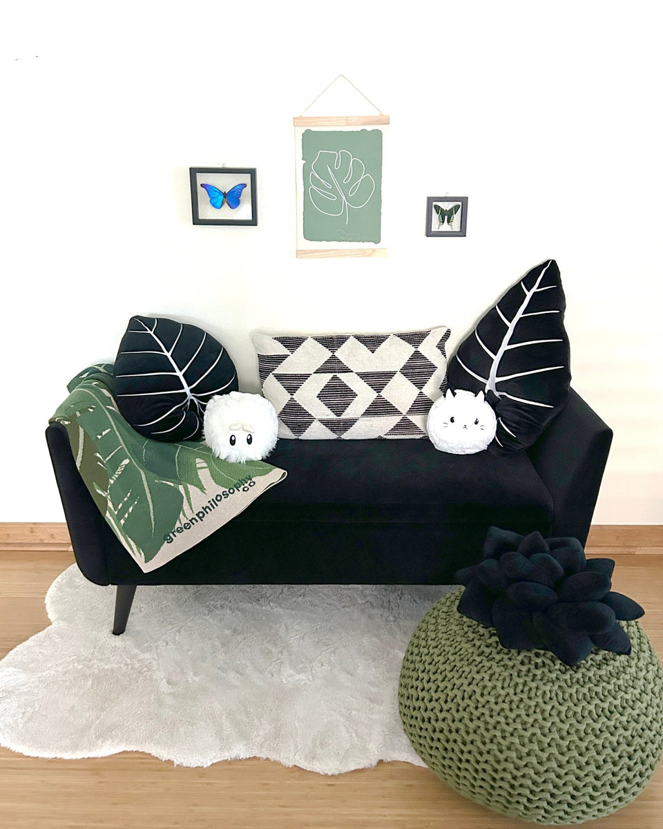 Philodendron Gloriosum Leaf Plush Pillow - Obsidian - Green Philosophy Co.