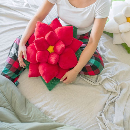 Poinsettia Pillow - Christmas Red - Green Philosophy Co.