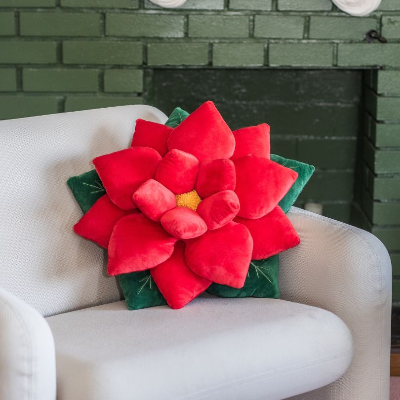 Poinsettia Pillow - Christmas Red - Green Philosophy Co.